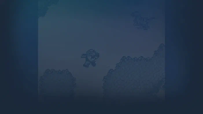 Fond d'écran en pixel art montrant deux silhouettes de dinosaures dans un ciel bleu nuit avec des arbres sombres pour le jeu Jurassic Park Classic Games Collection.
