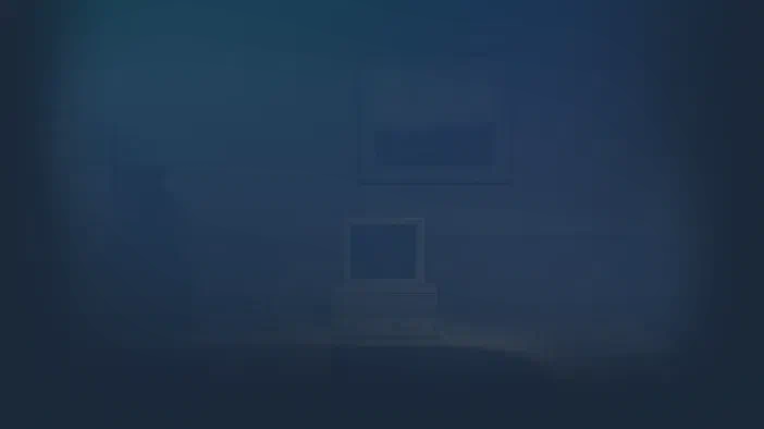 Fond d'écran du jeu vidéo The Stanley Parable montrant un bureau avec un ordinateur et une photo encadrée dans le mur.
