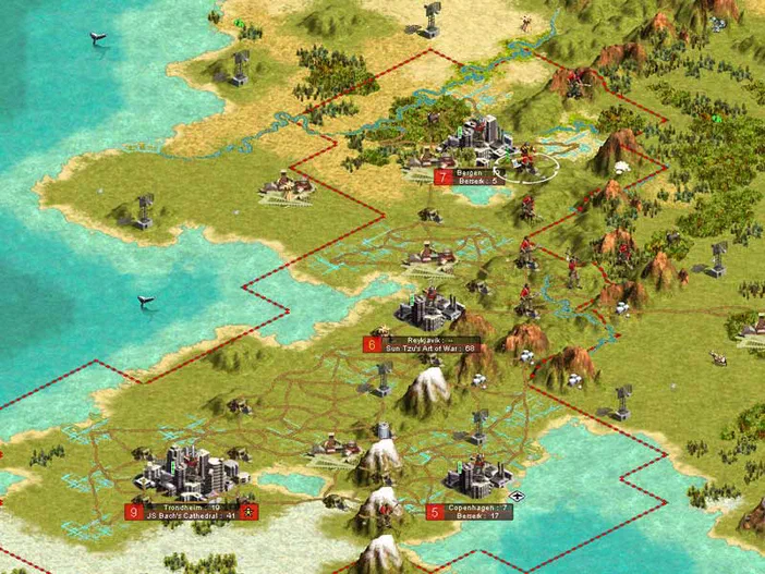 Capture d'écran de Sid Meier's Civilization III montrant une carte stratégique avec des villes et unités en Europe.