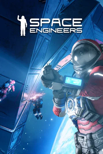 Affiche du jeu vidéo Space Engineers montrant des astronautes en action dans l'espace