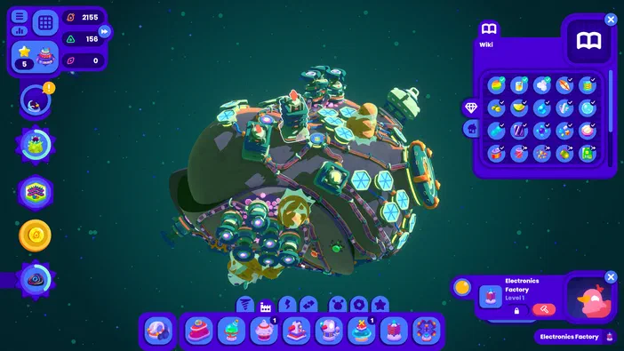 Capture d'écran du jeu vidéo Star Birds montrant une base spatiale complexe avec des interfaces utilisateur colorées.