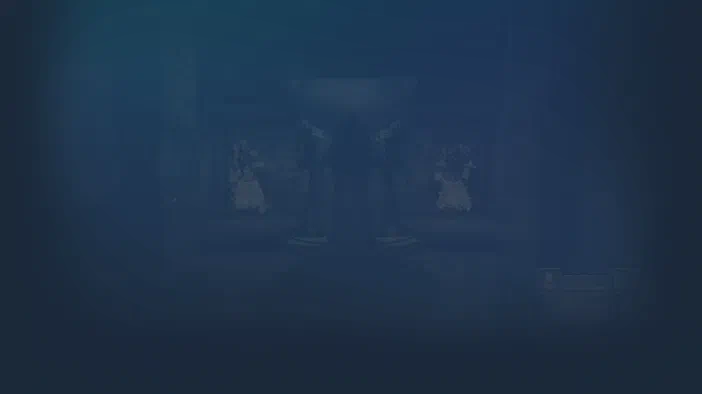 Fond d'écran du jeu vidéo Legend of Grimrock montrant une silhouette sombre dans un décor de donjon.