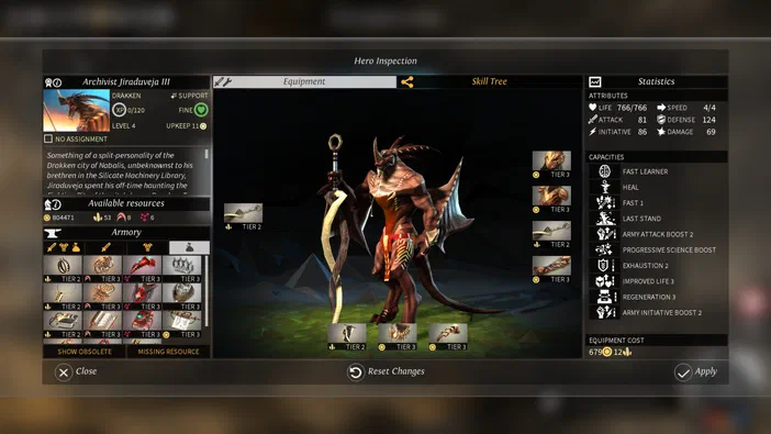 Interface de personnalisation d'un personnage dans le jeu ENDLESS Legend™
