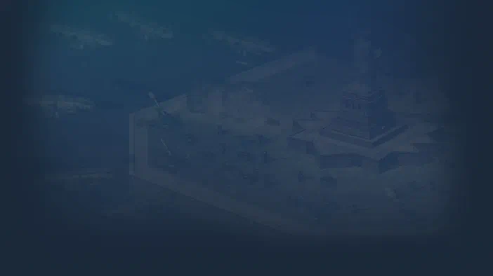 Vue aérienne d'une base militaire avec des véhicules et une statue dans le jeu Command & Conquer: Red Alert™ 2