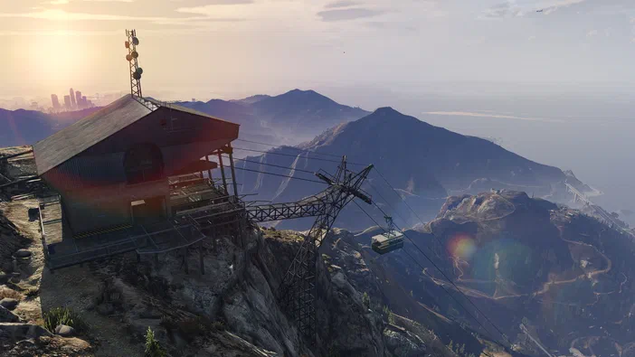 Vue aérienne d'une station de téléphérique sur une montagne rocheuse dans Grand Theft Auto V