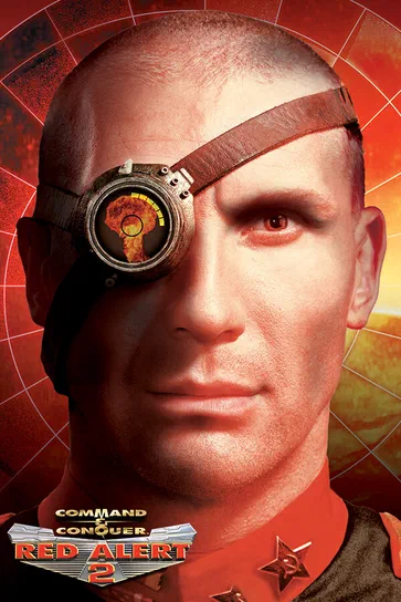 Portrait d'un personnage de Command & Conquer : Red Alert 2 avec un œil artificiel et des étoiles rouges sur son uniforme.
