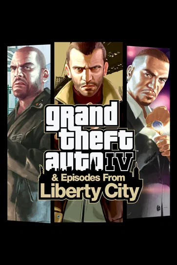 Affiche de Grand Theft Auto IV et Episodes From Liberty City avec trois personnages principaux.