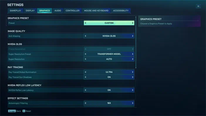 Menu des réglages graphiques du jeu Jurassic World Evolution 3, affichant les options de qualité d'image comme le DLSS et la traçage par rayons.