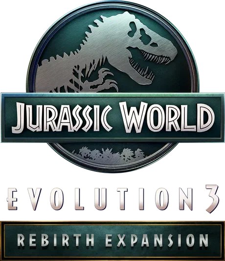 Logo de Jurassic World Evolution 3 avec l'extension Rebirth Expansion