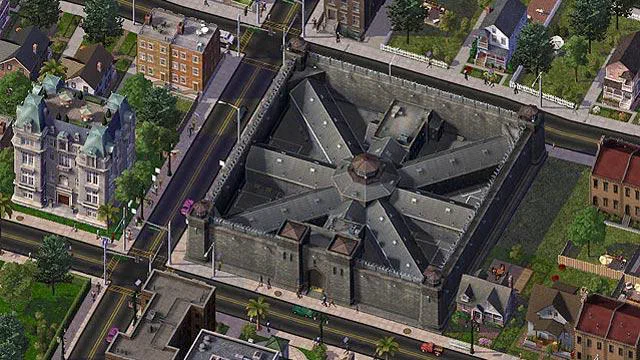 Vue aérienne d'une forteresse en forme d'étoile dans le jeu SimCity 4 Deluxe