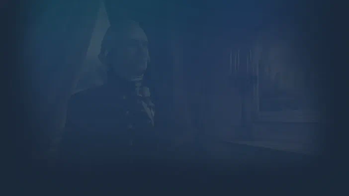 Fond d'écran du jeu Sid Meier's Civilization V montrant un personnage en uniforme dans une pièce sombre.