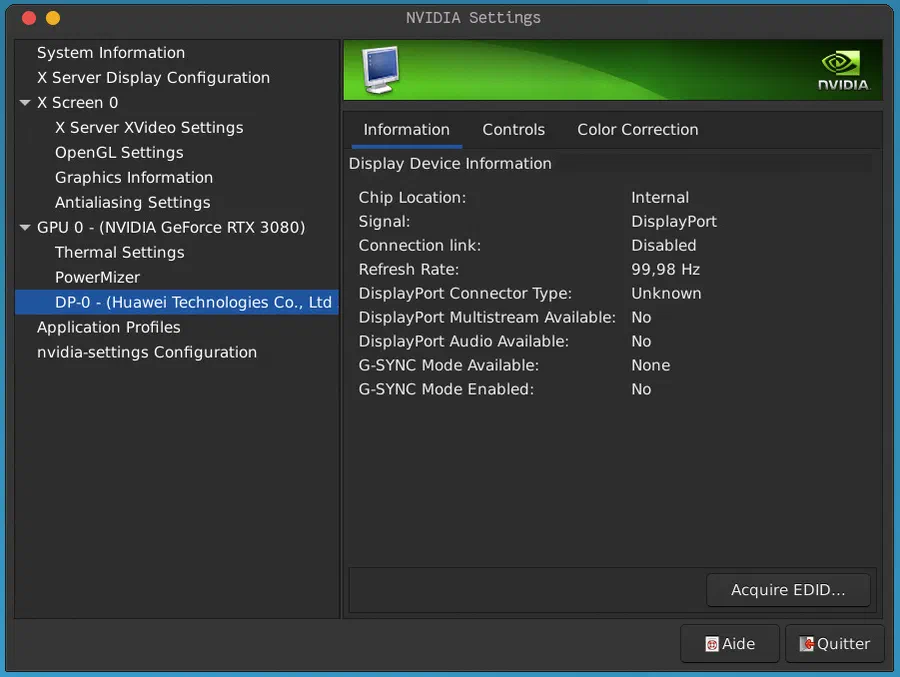 Cliquez sur le bouton *Acquire EDID*