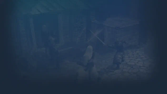 Dans Assassin's Creed, un assassin affronte des gardes dans une cour pavée sombre.