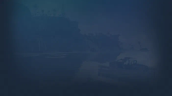 Paysage de la jungle avec une rivière et un véhicule abandonné dans le jeu vidéo Far Cry.